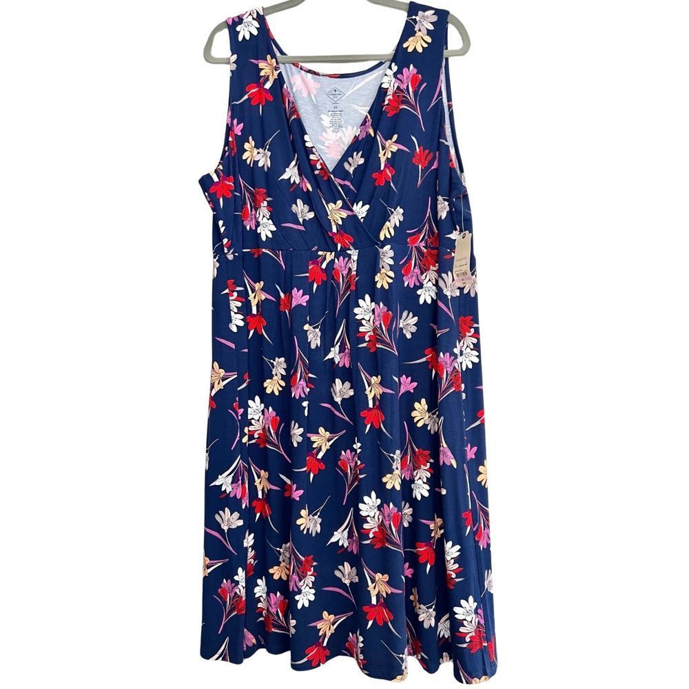 St. John’s Bay NWT Blue Floral Sleeveless Dress Womens Plus Size 2X